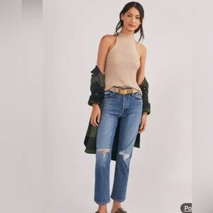 MOTHER The Tomcat High Rise Straight Leg Jean Distressed SZ 31 Seriously Truce